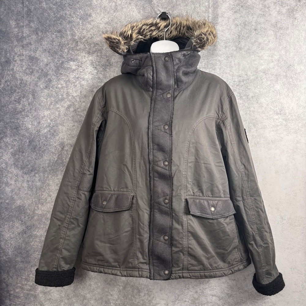 KUHL Women's Arktik Sherpa Lined Faux Fur Hood Jacket Coat in Carbon Size XL
